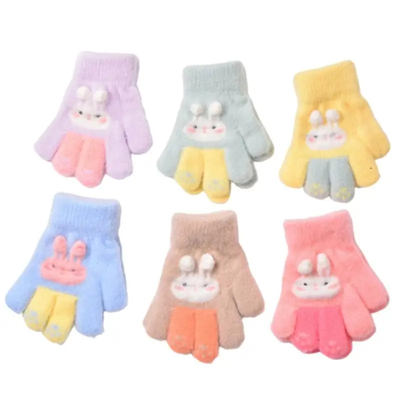 652F Childrens Plush Rabbit Winter Gloves Breathable Polyester Playful Design Winter Comfort Wear