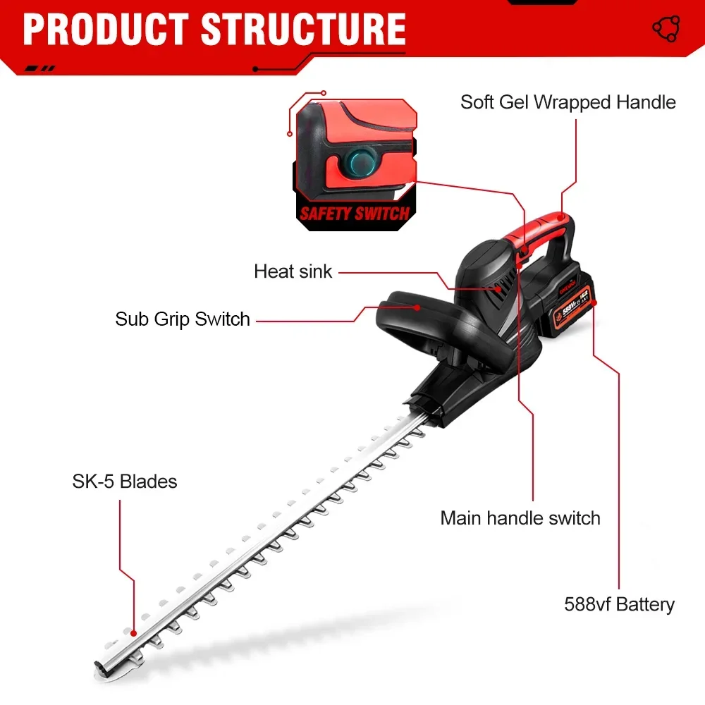 Imagem -03 - Oenvan-cordless Brushless Elétrica Hedge Trimmer Cortador de Grama Garden Tool Pruner Grama Makita 18v Bateria 2000w