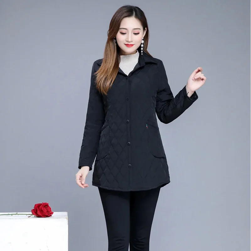 Autumn Winter Warm Thin Quilted Jacket Long-sleeved Jacket Parkas New Middle age Women cotton-padded Coat Mother Warm Overcoat