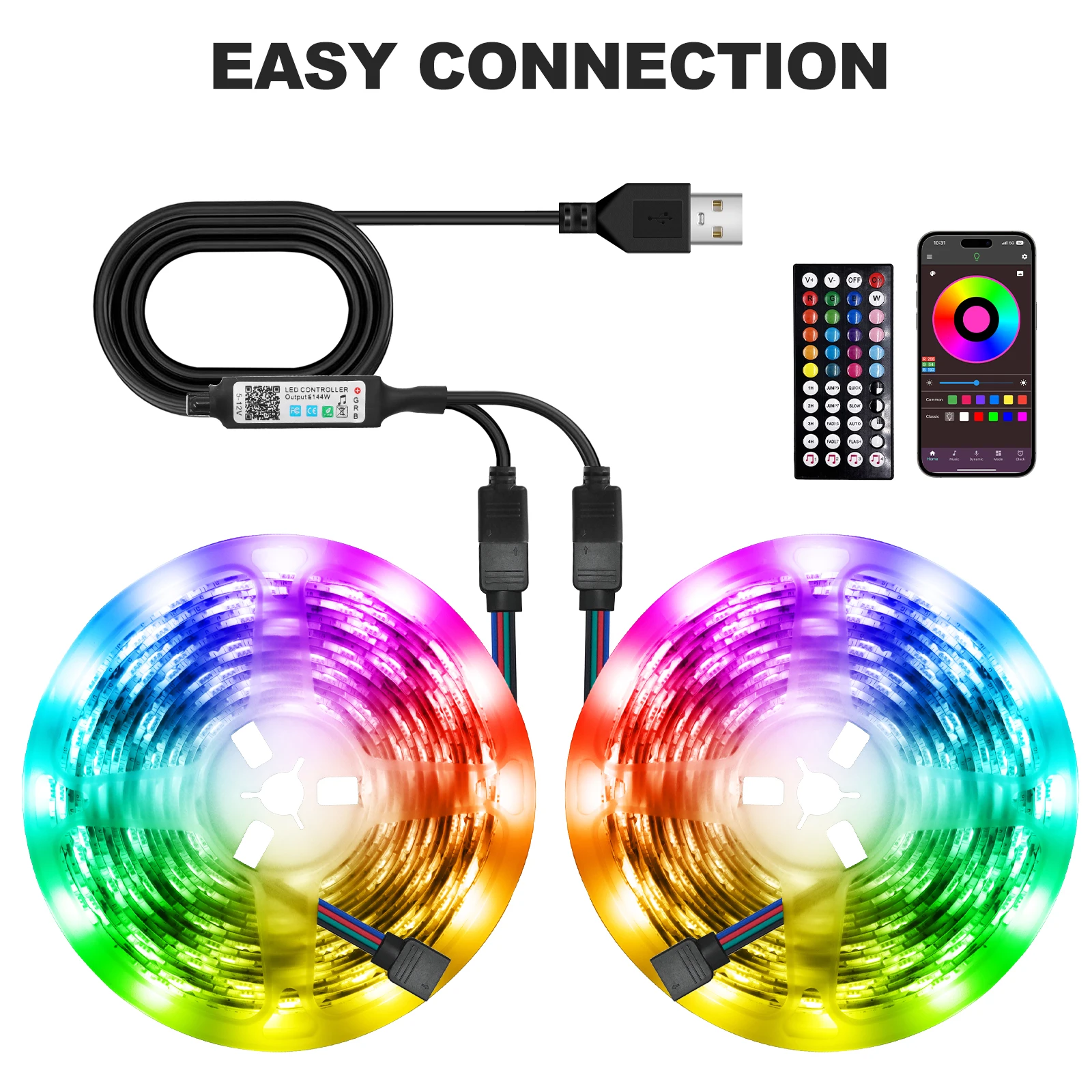 2in1 USB LED Strip Lights RGB 5050 Bluetooth Remote Control Kit 5V Flexible Ribbon LED Diode Tape Self-adhesive for TV Backlight