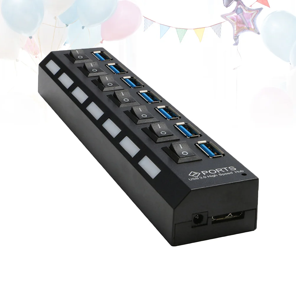 7 Ports 3.0 Hub Splitter Black High Speed Usb Hub For Laptop Pc Mobile Hard Camera Compatible With Usb 2.0 Devices