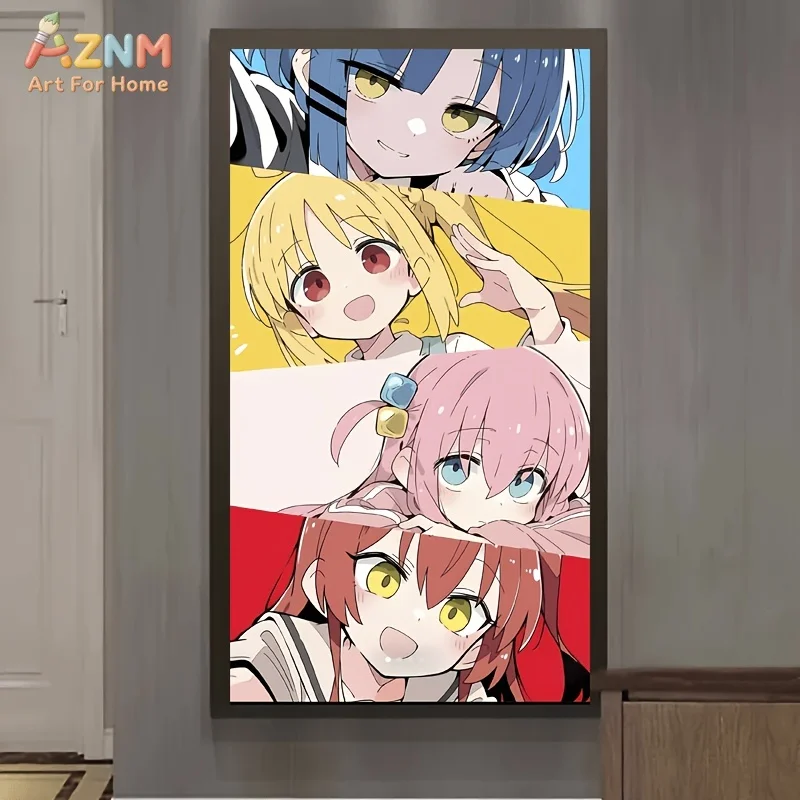 AZNM Bocchi The Rock! Main Characters Split Screen Anime Canvas Wall Art Unframed Painting for Home Decor