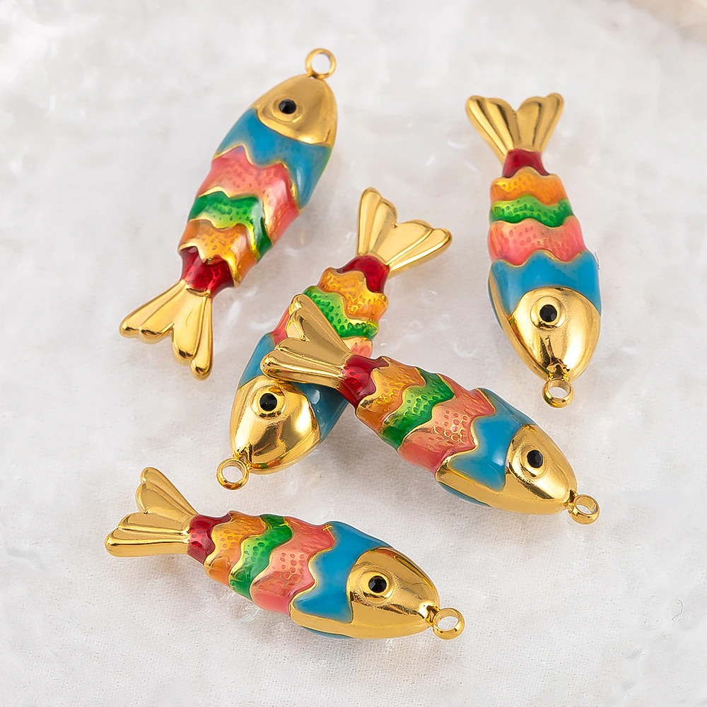 1pc 304 in acciaio inossidabile smalto iridescente ciondolo pesce tema oceano per braccialetto fai da te collana gioielli ricerca accessori moda