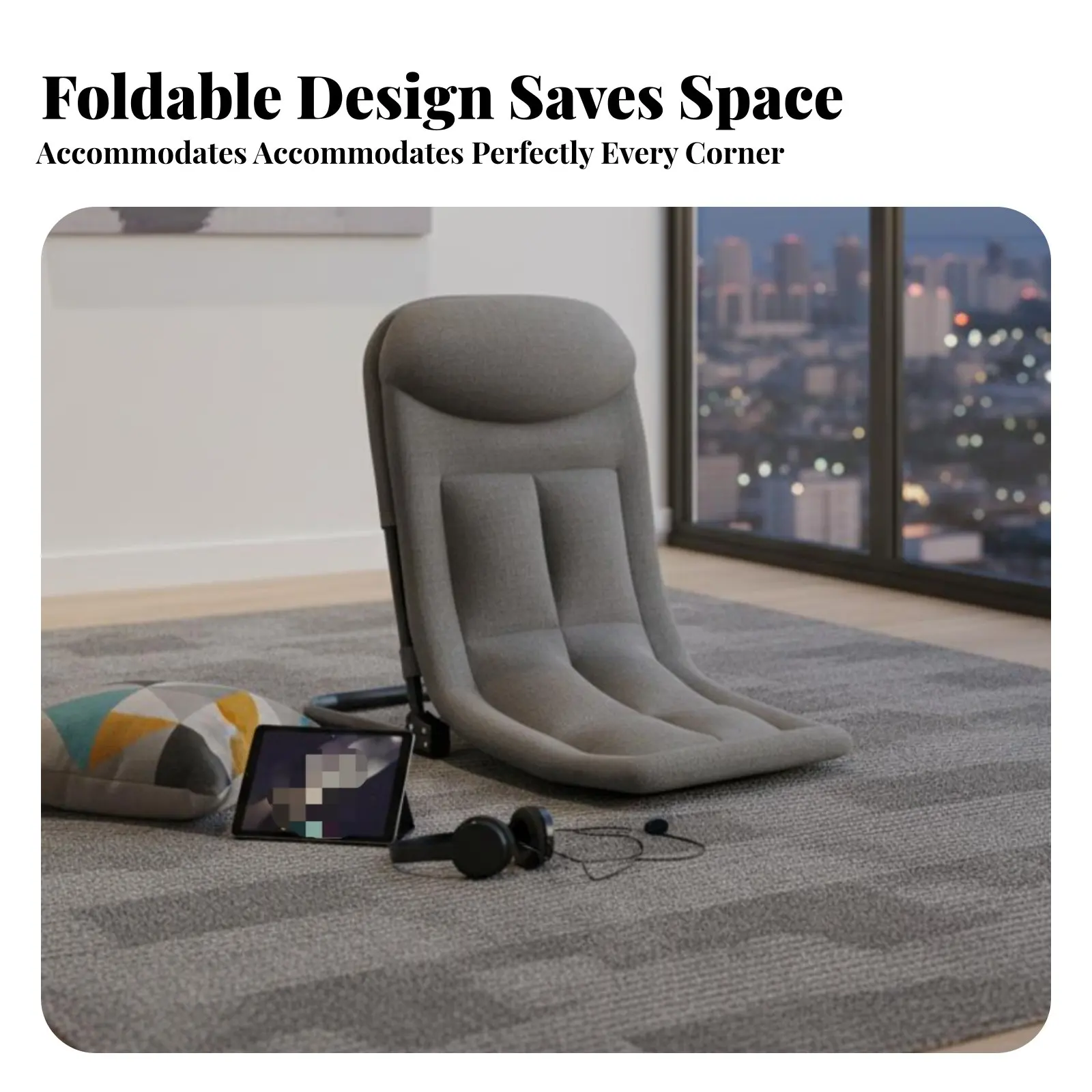 

Adjustable Bed Chair Foldable for Easy Storage Adjustable Floor Lounger No Assembly Required Integrated Padded Headrest