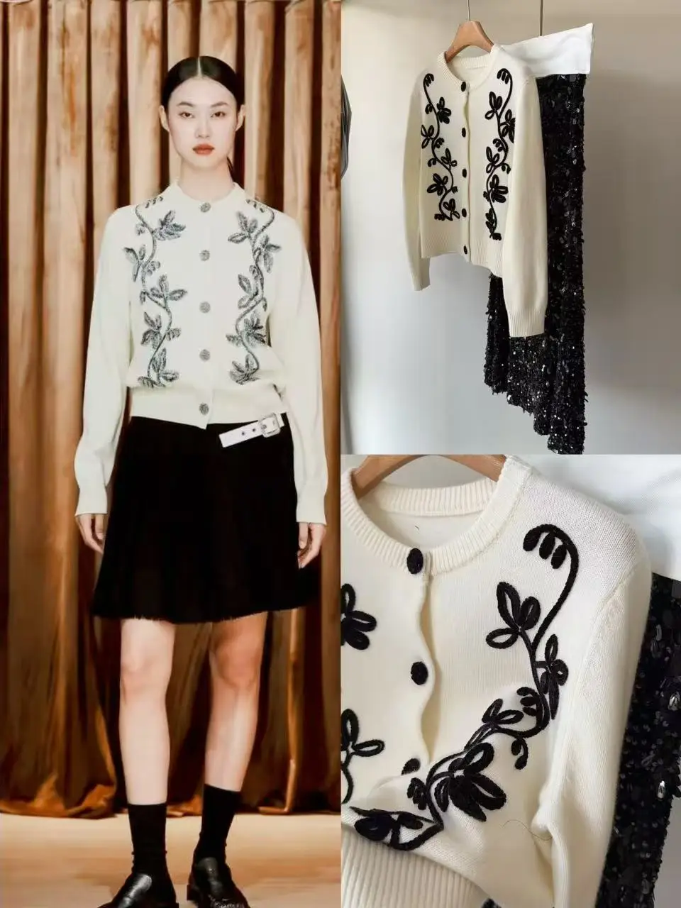 

Женский шерстяной кардиган с вышивкой в стиле High-Defn, объемным 3D-узором из бархата и цветочными аппликациями, свободного кроя, с длинными рукавами