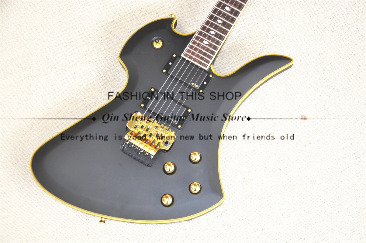 Matte Black Elecreic Guitar BC Guitar Maple Neck Set In Basswood Body Tremolo Bridge Gold Tuners Active Battery