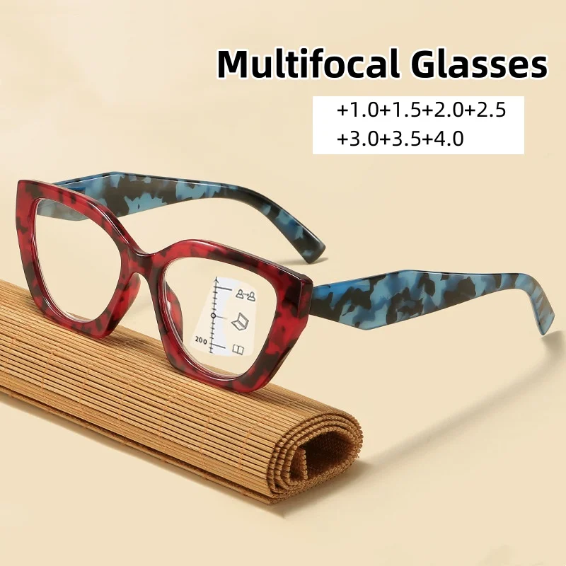 

Multifocal Oversized Reading Eyeglasses Fashion Leopard Progressive Presbyopia Luxury Square Far Sight Eyewear for Men Women