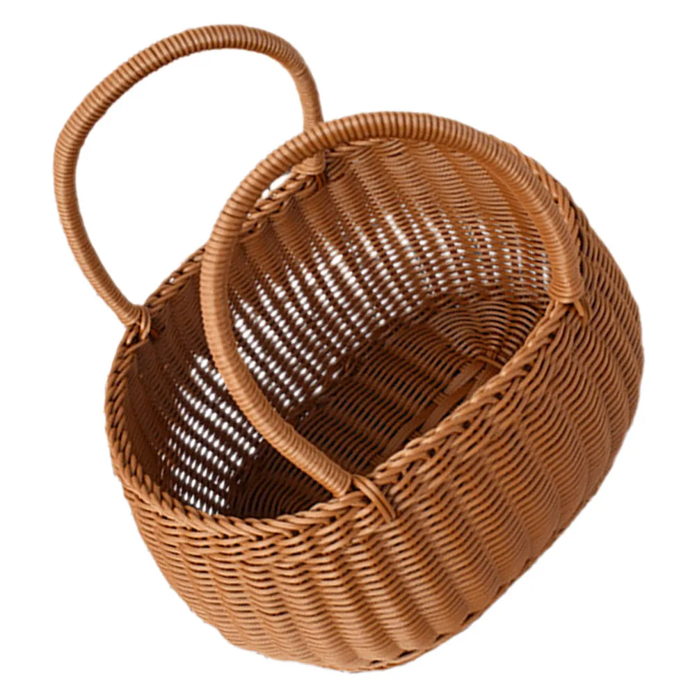 

Small Hand Woven Fruit Portable Picnic Storage Handle Decorative Gift Basket Reusable Woven Container for Home Kitchen Bedroom
