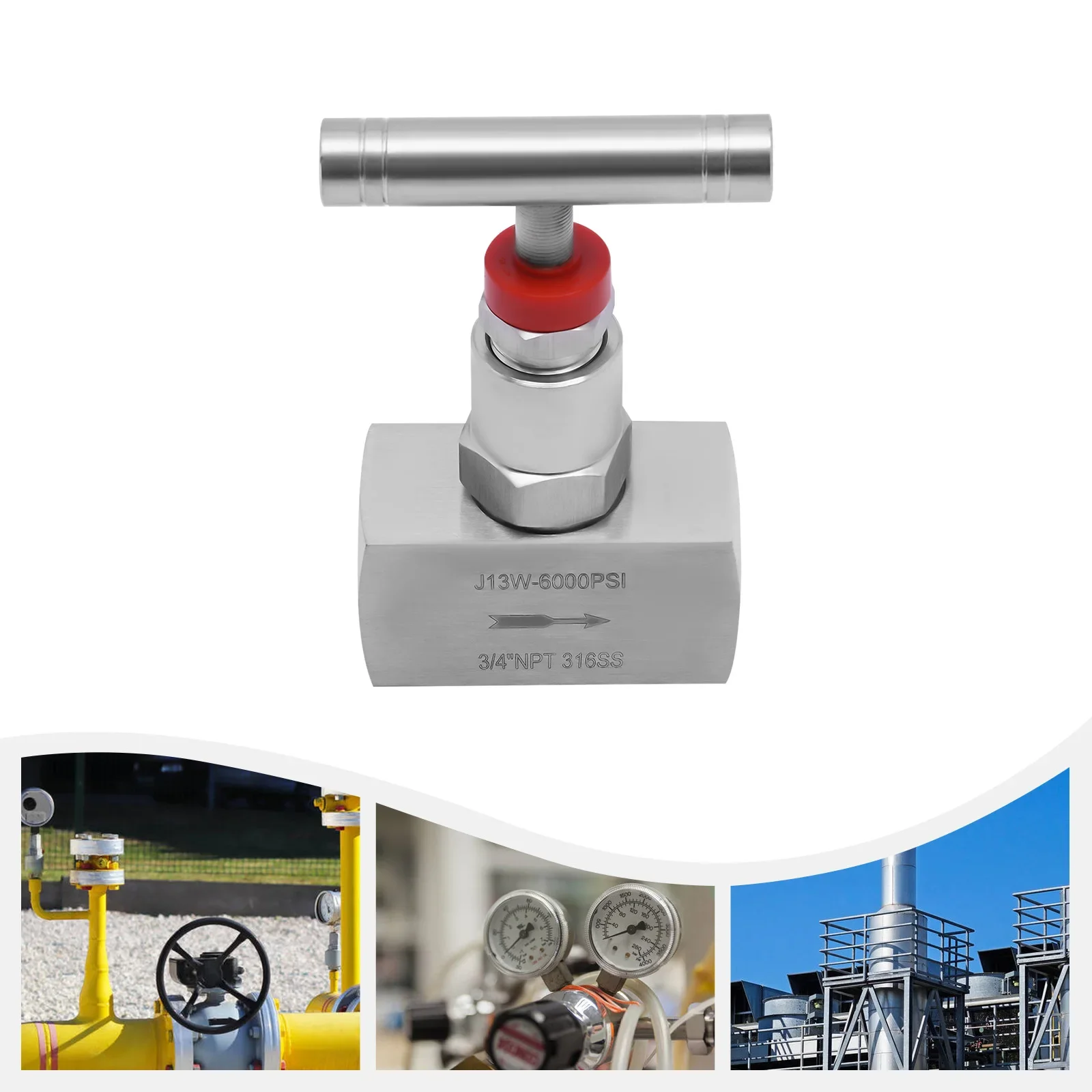 Válvula de agulha reta de aço inoxidável 316 de 3/4 "npt, válvula de controle de fluxo hidráulico de rosca à prova de vazamento para tubulação e regulação de fluido