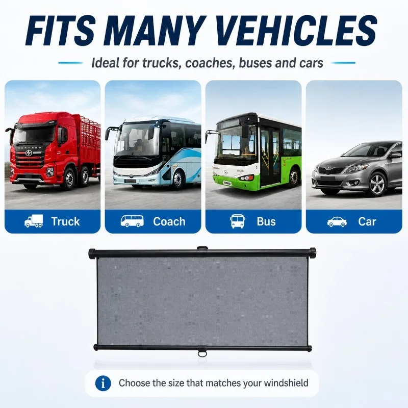 Retractable Windshield Sun Shade 75-150cm, Transparent PET Car Visor for Trucks Buses Cars, UV Heat Glare Protection - view 4