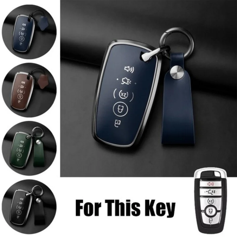 

A+ Aluminum Alloy Leather Car Key Case Cover For Ford Edge Fusion Explorer F-150