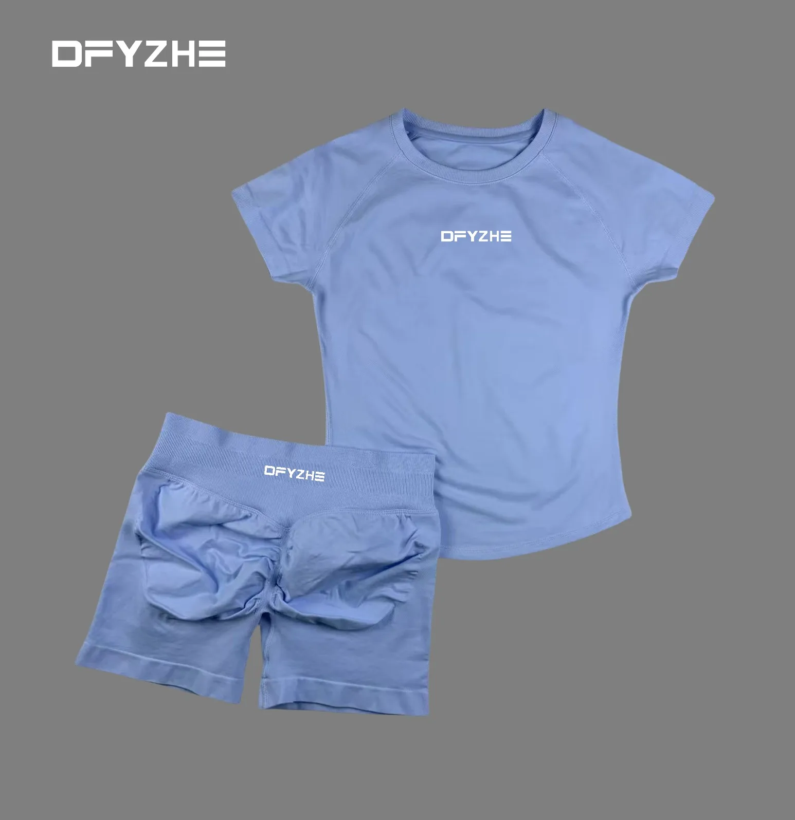 DFYZHE 2-delig Impact sportpak naadloos yoga top fitnesspak met korte mouwen fitness hardloopshort sportpak fietsen boksen