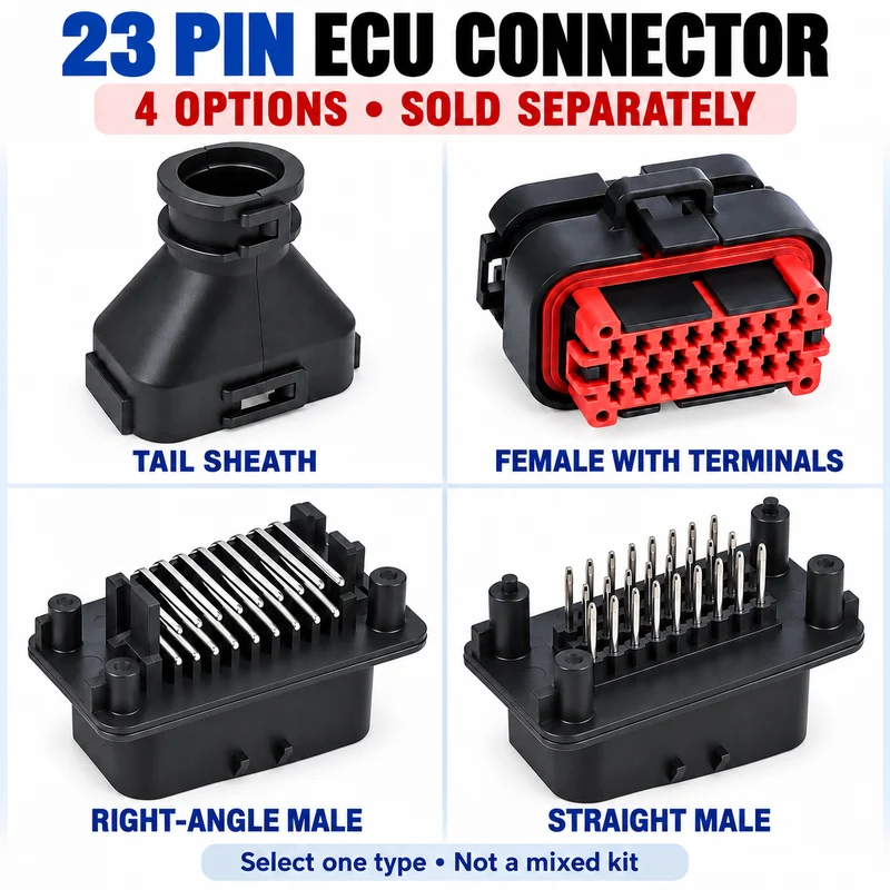 23Pin ECU Connector Automotive Wiring Harness Female Plug with Terminals Straight Right Angle Male PCB Socket Tail Cover Options