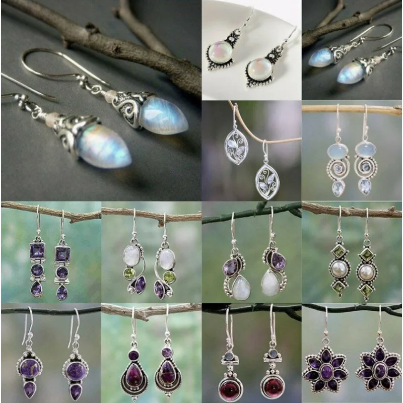 New Style Embedded Sea Blue Stone Charming Mom Earrings Creative Rotating Teardrop Pear Shaped For Girls Gift