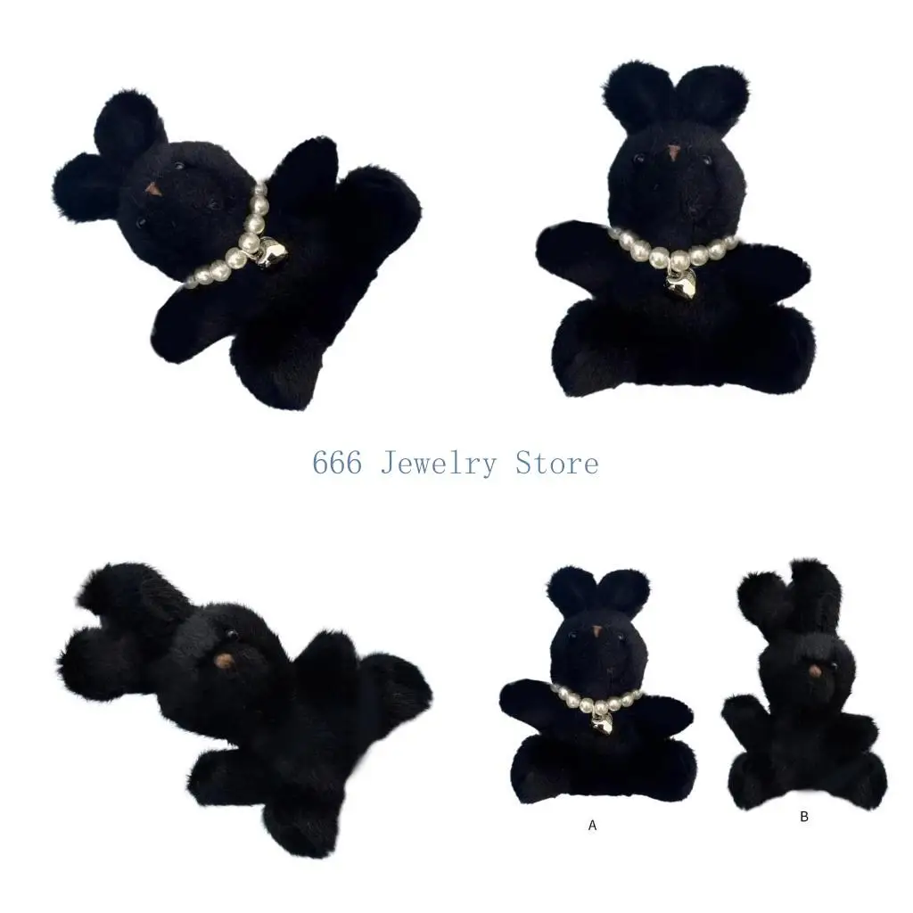 F2TD Delicate Black Rabbit Charm Soft Bag Ornament Fun and Stylish Hangings Charm