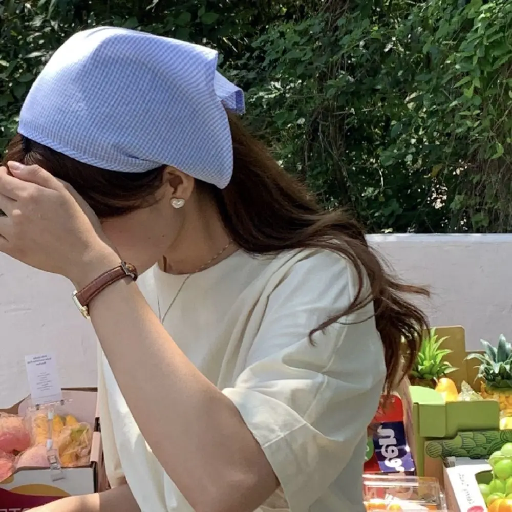 

Red Hair Scarf Bohemia Bandana Soft Wrap Blue Triangle Hair Band Strap Adjustable Pastoral Style Lattice Headband Outdoor