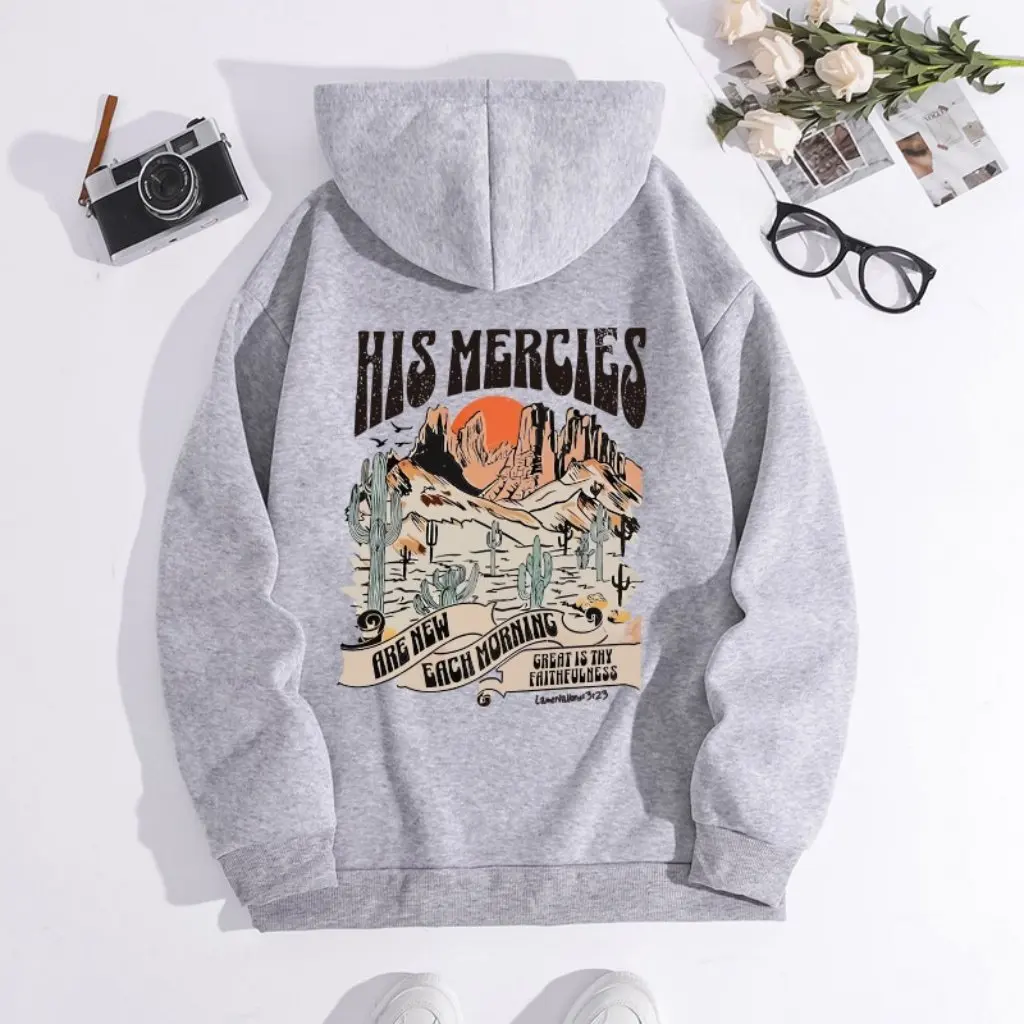 Women's Fleece-Lined Hooded Sweater Autumn Winter Fashion Printed Letter Design Back Bag Collar European American Style Top