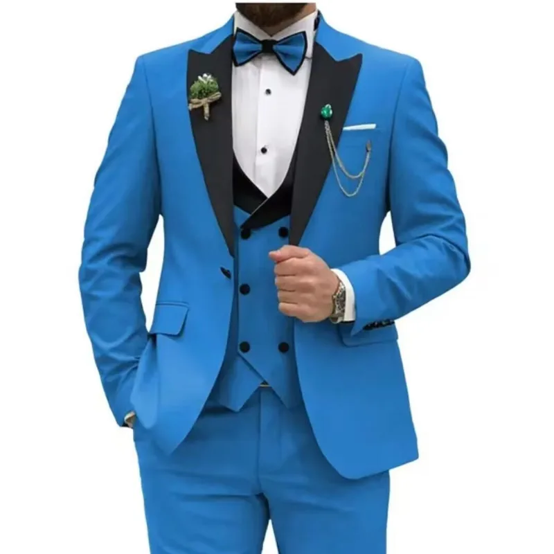 

New Slim Fit Men 3 Piece Suit, Peak Lapel Wedding Tuxedo, Formal Business Blazer Set Jacket Vest Pants for Groom Party Plus Size
