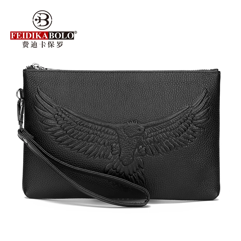 

FEIDIKABOLO Genuine Leather Man Clutch Wallet Long Design Fashion Emboss Eagle Man Bag Purse Classic Design Male Mobile Cash Bag