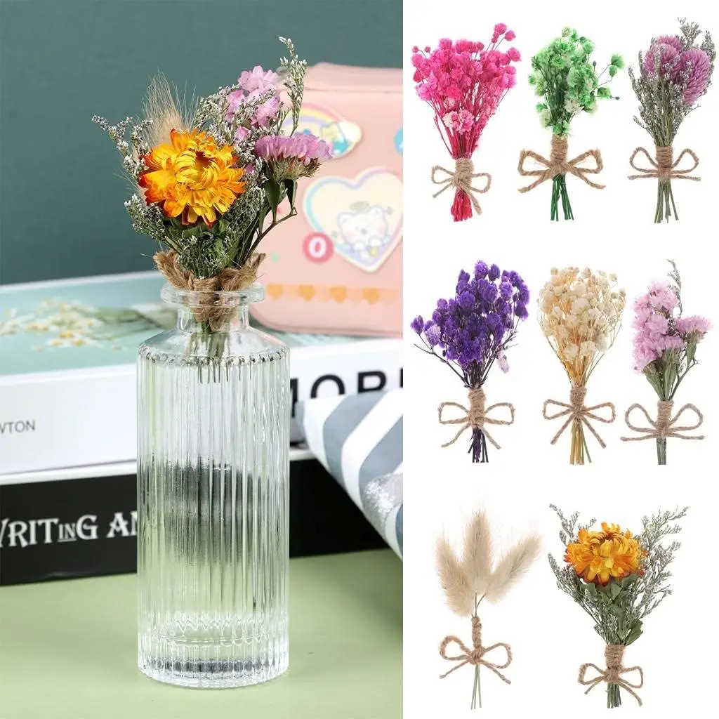 

8 Pcs Mini Gypsophila Bouquets Dried Flower Daisy Bundles Dry Flower&Leaves Natural Lagurus Dried Embossing Flower Plant Stem