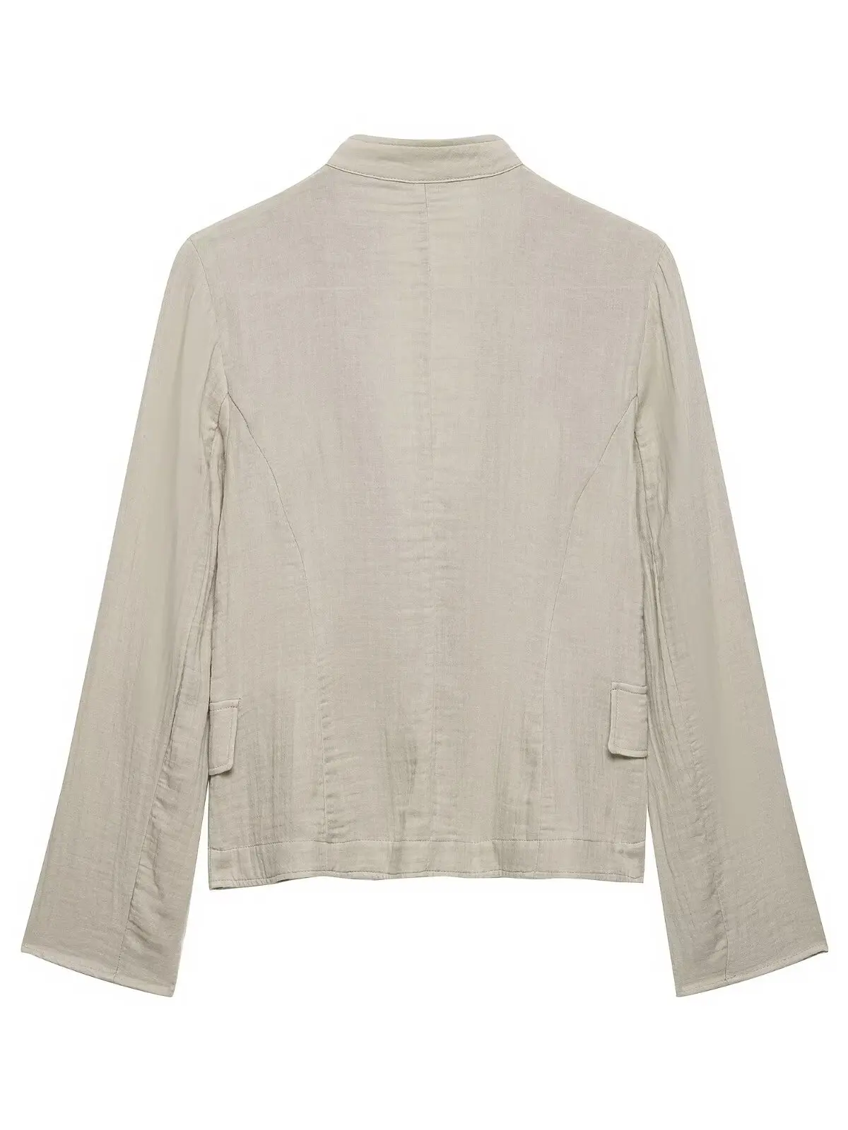 Women's Fashionable Short Tailored Jacket Button up Stand Collar Slim Fit Style Polyester Fiber Long Sleeve Autumn Wear