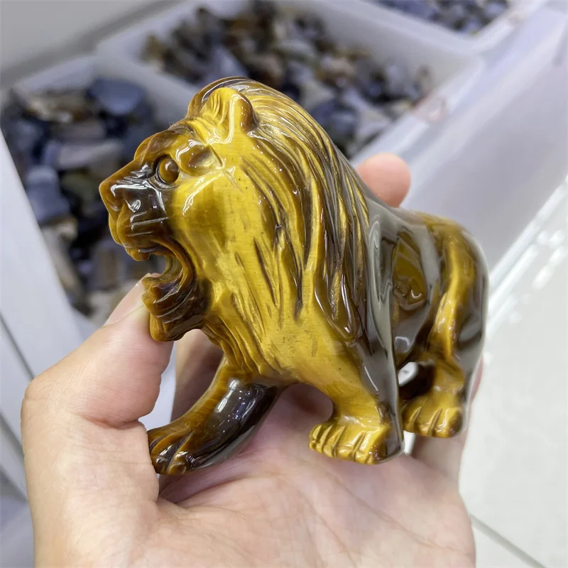 

Natural Tiger Eye Stone Lion Crystal Carving Crafts Powerful Animal Healing Fengshui Home Decoration Holiday Gift 1pcs