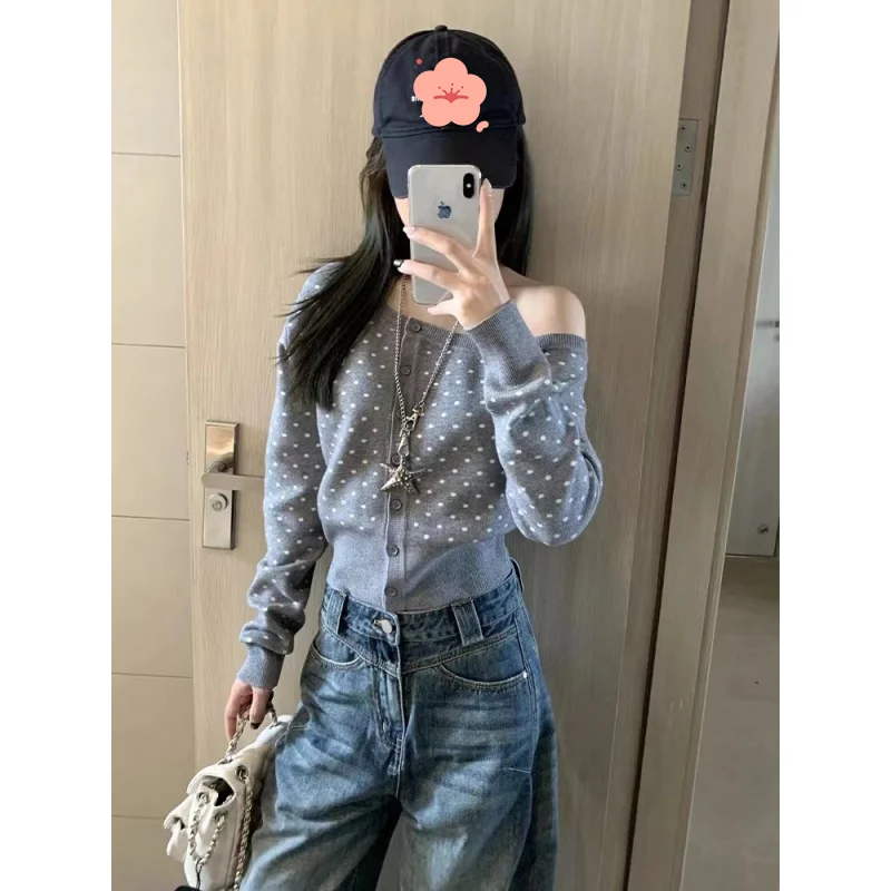 

grey knitwear Sweater Women's Clothing autumn winter design sense Jumper unique Knitwears tops casual style Pullover elegance