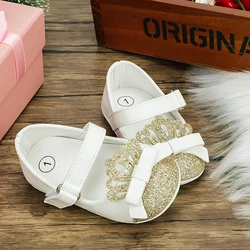 Bebê meninas sapatos infantil da criança moda coroa princesa antiderrapante borracha macia-sola plana plutônio primeiro walker recém-nascido mary janes