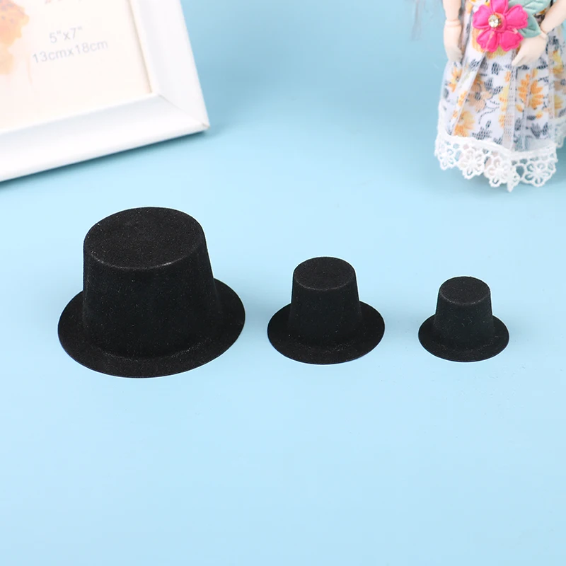 10Pc 1:12 Dollhouse Miniature Simulation Black Flocked Hat Model DIY Dolls Accessories Kids Toys