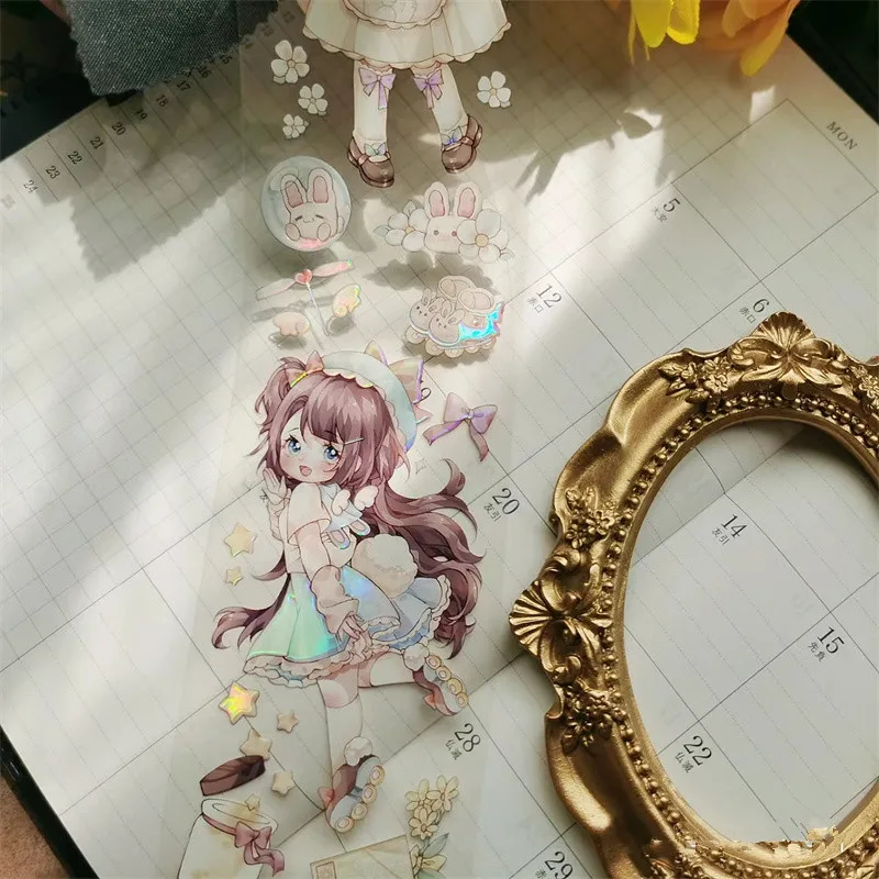 Planejador de Scrapbooking Adesivo para Menina, Adorável Jogo Louco, Fitas PET Arco-Íris Brilhantes, Decoração DIY, Fabricação de Cartões, 100cm, 1 Laço