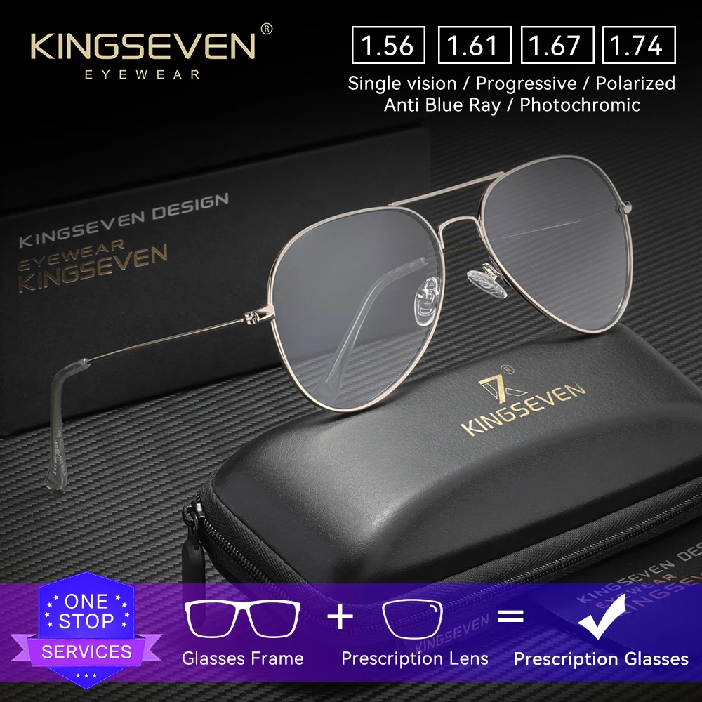 KINGSEVEN الطيار إطار رقيق نظارات طبية مستديرة قصر النظر مد البصر مكافحة الضوء الأزرق عدسة بصرية الرجال النساء نظارات للقراءة