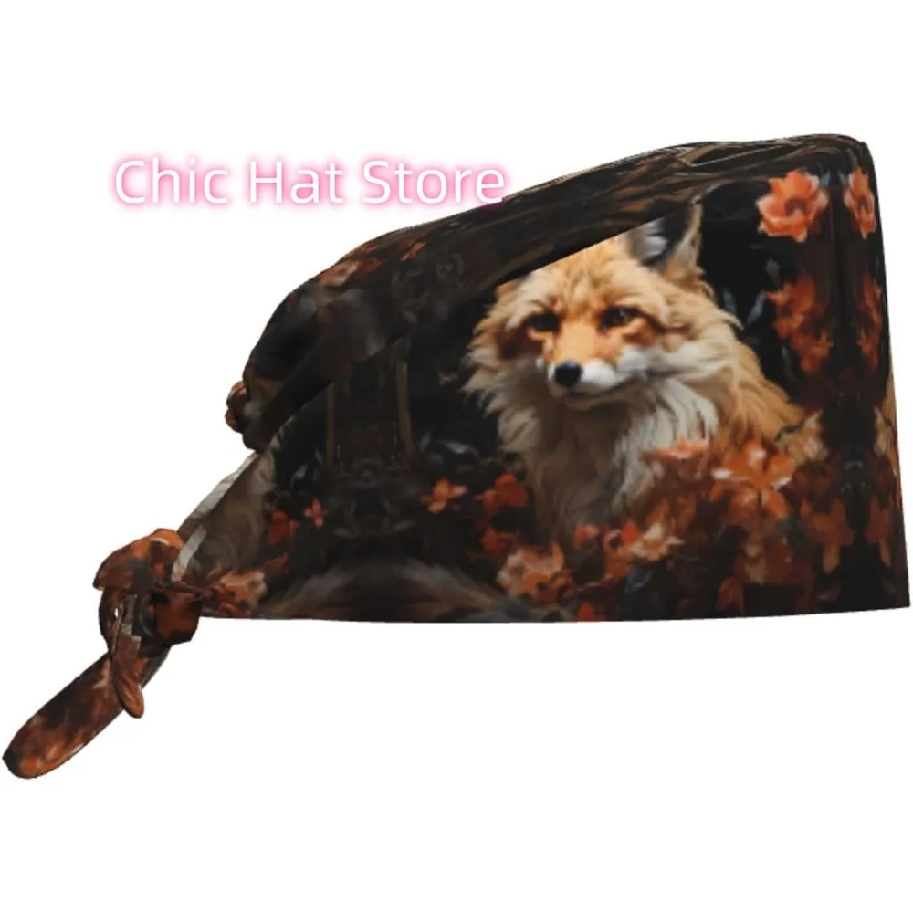 

Cleaning Working Cap Fox and Flowers Prints Chef Hat for Women & Men, Adjustable, Breathable Black
