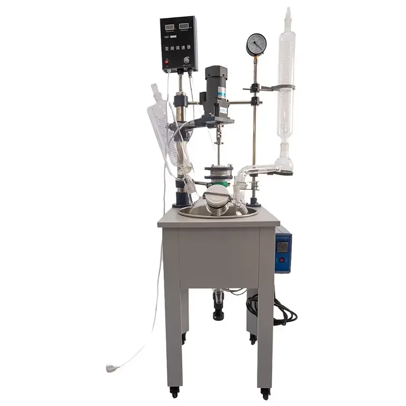 i 10L Automatic Bioreactor Single Layer Glass Reactor Distillation Reflux Digital Pressure Vessel Pump Motor Engine Core