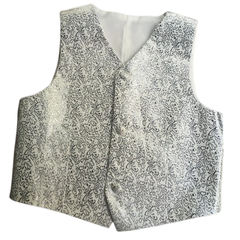 Boy Sparkly Vest Silver Gold Color Boy Stage Costumes Size 100-150T Handsome Boy Blazers Quality Vest White Blue Black