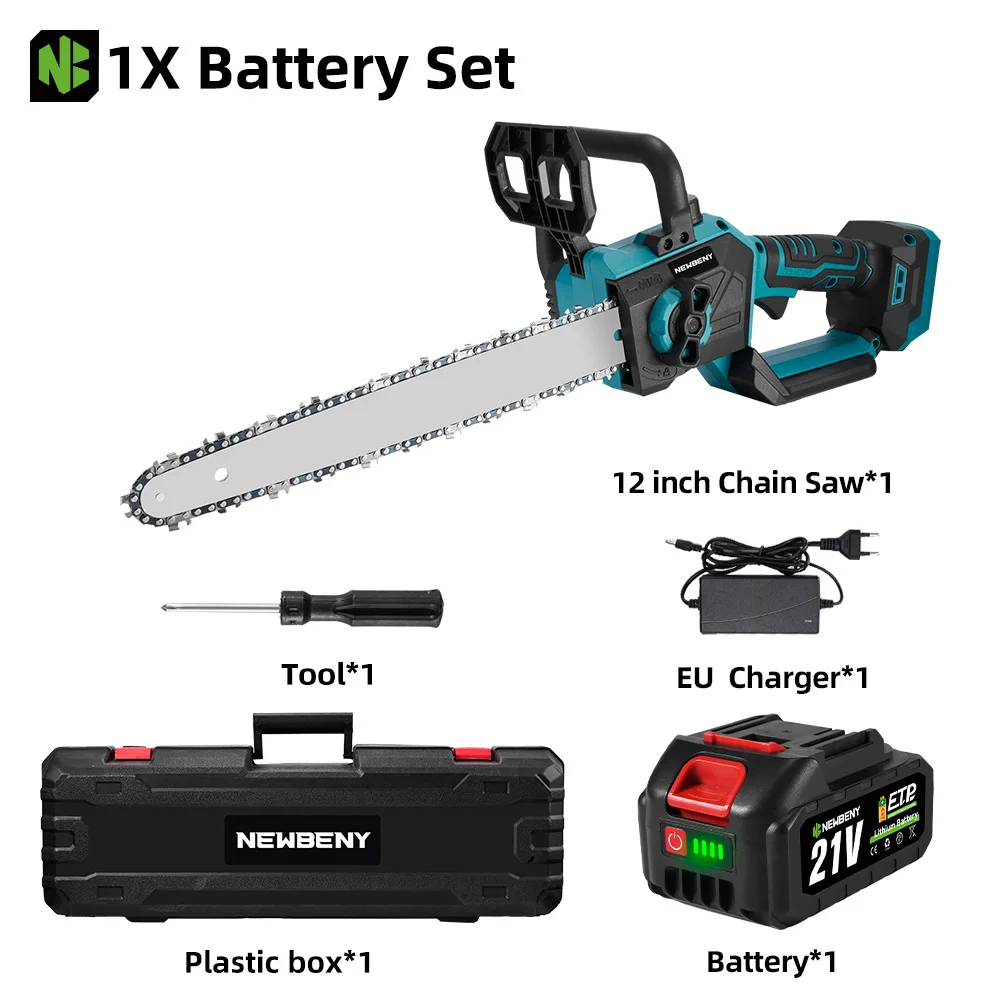 NEWBENY 12 Inch 3000 W Borstelloze Elektrische Kettingzaag Logging Saw Snoeien Houtbewerking Tuin Power Tool Voor Makita 18 V Batterij pin