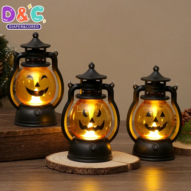 12cm Halloween Led Lamp Mini Pumpkin Lantern Night Light Dollhouse Miniature Home Decor Toy