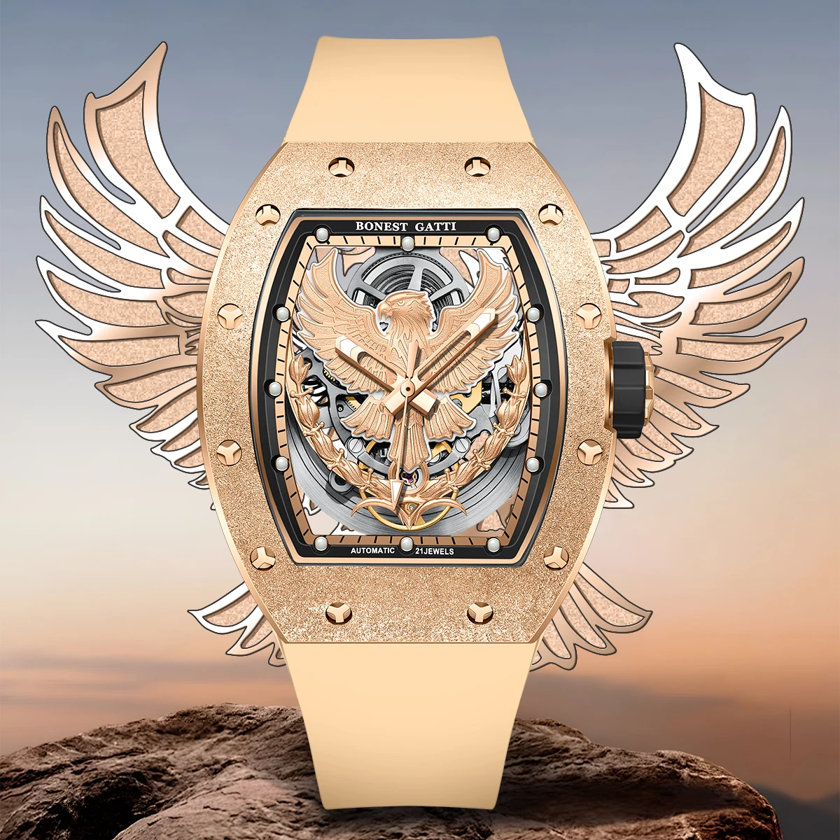 

Bonest Gatti New Eagle Watch Stainless Steel Case Rubber Strap Luxury Mechanical Watch for Men
