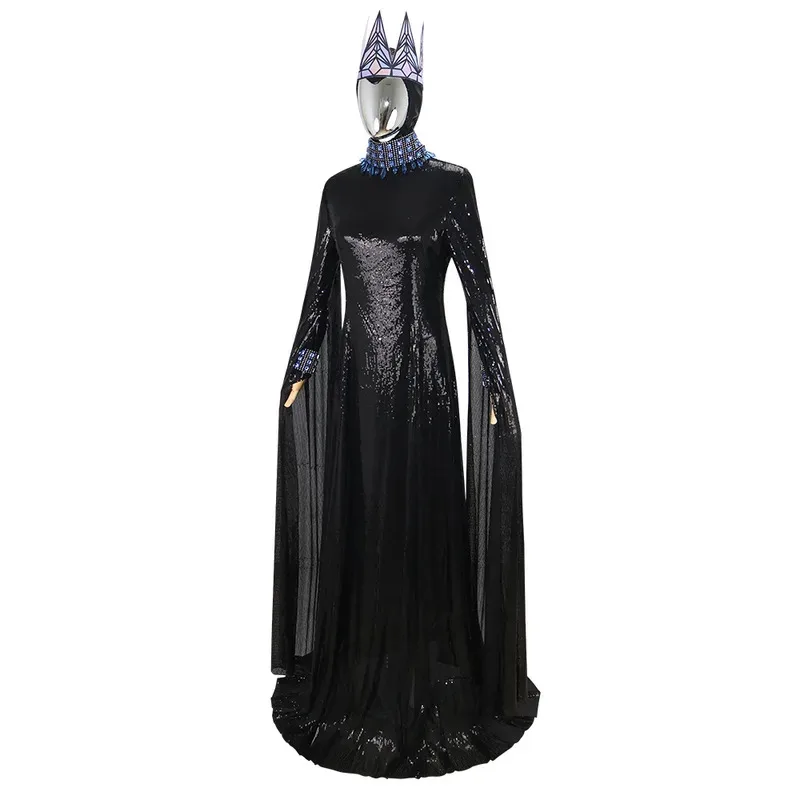 Anime Costume Snow Queen White Evil Cosplay Fantasy Black Long Dress Crown Halloween Party Costumw;3'f,6;t.8' view 3
