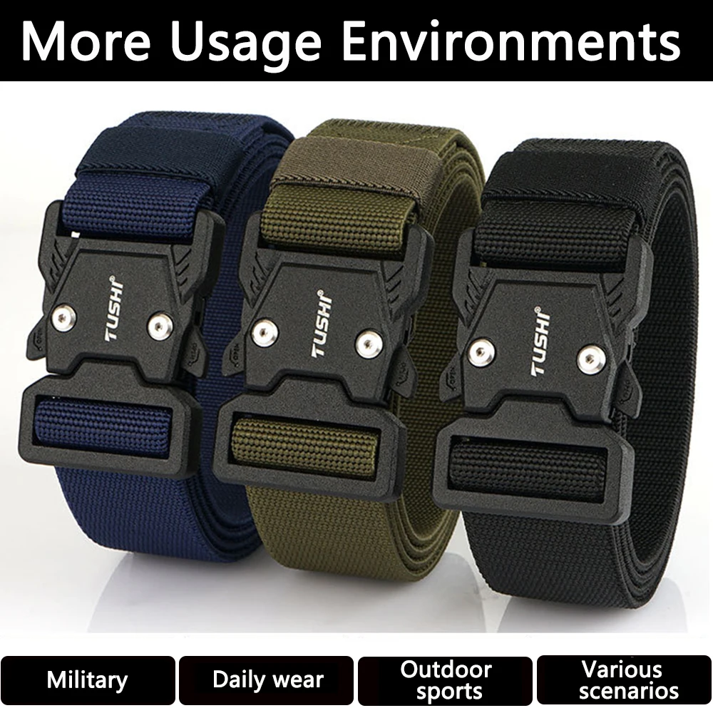 TUSHI 2025 Elastic Belt for Men Aluminum Alloy Quick Release Buckle Unisex Hiking Belt Military Tactical Belt Stretch Girdle