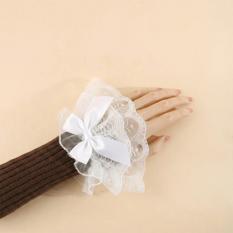 Sweet Bowknot Lace Fake Cuffs Ruffle Wristbands Fingerless Gloves Detachable Flared False Sleeves Lolita Cosplay Accessories