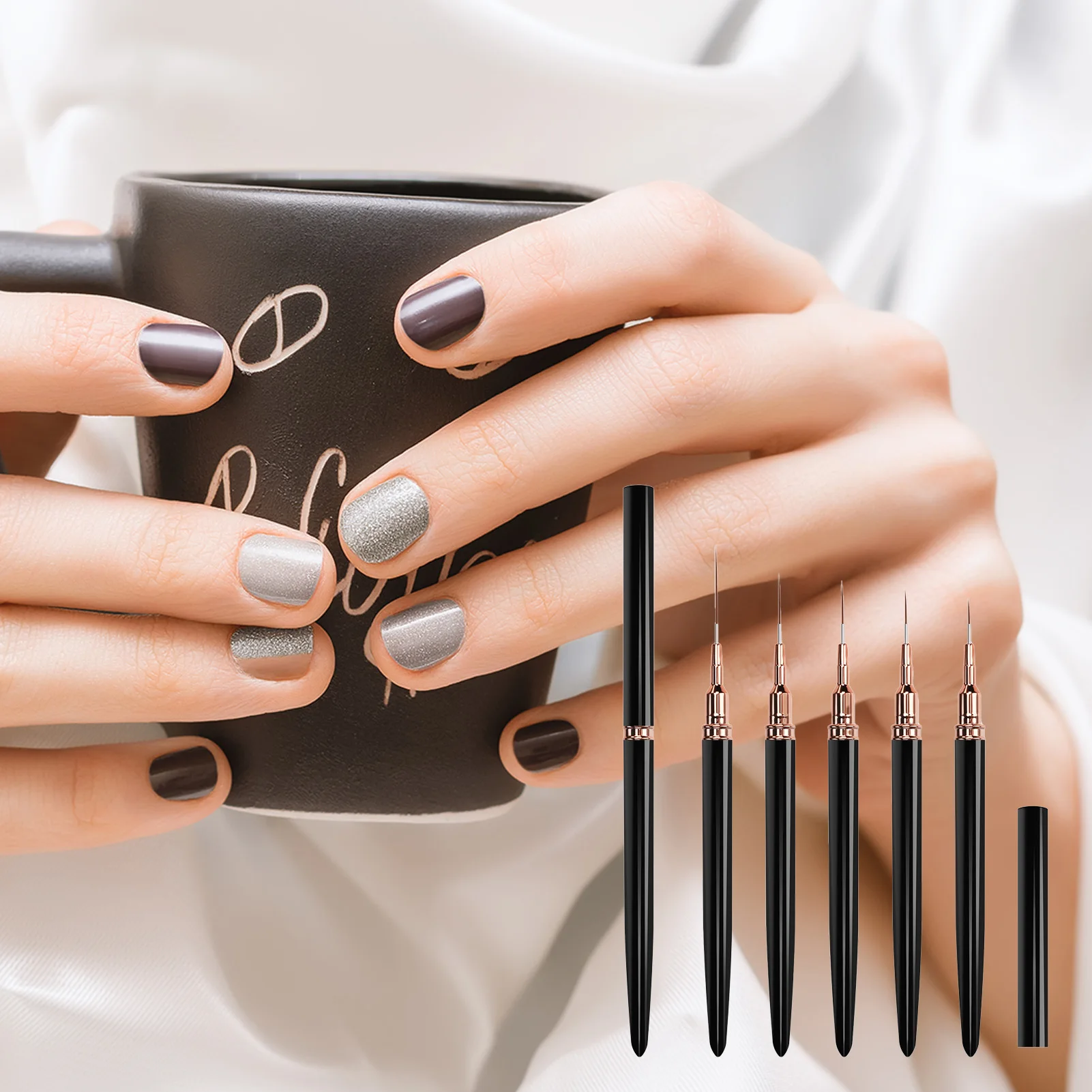 Set di pennelli per nail art da 5 pezzi per pittura, disegno, linea, strisce, strumenti per la progettazione delle unghie, kit di pennelli per manicure professionali