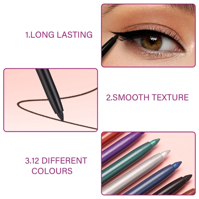 Flüssiger Eyeliner, bunt, 12 Farben, flüssiger, wasserfester Eyeliner-Stift