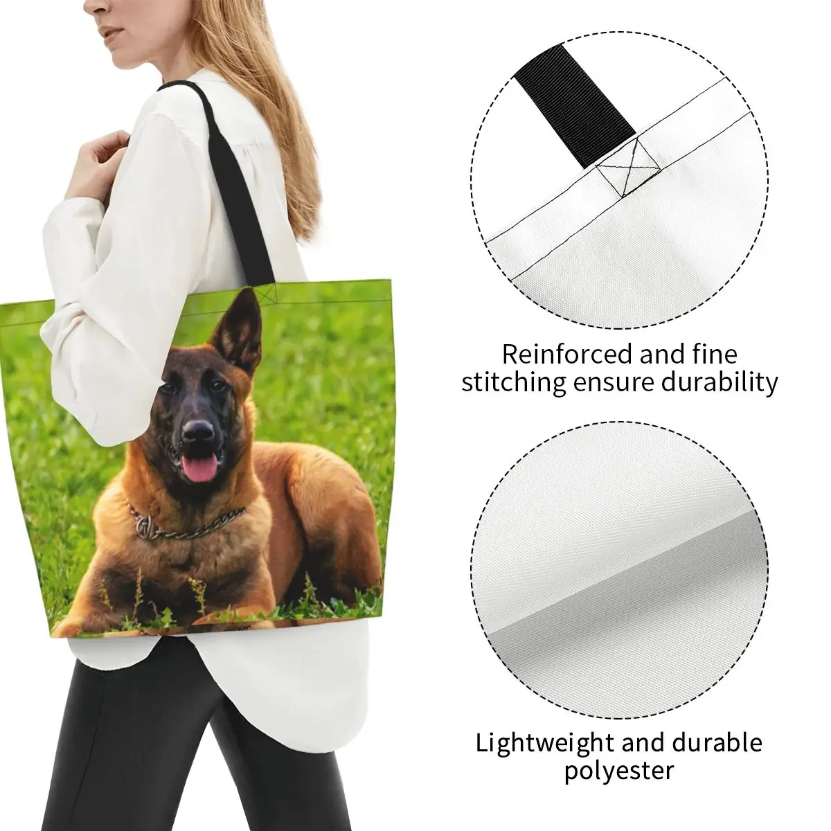 Belgian Shepherd Dog Malinois Shopping Tote Bag Canvas Large Capacity Shoulder Bags Shopper Grocery Handbag for Women