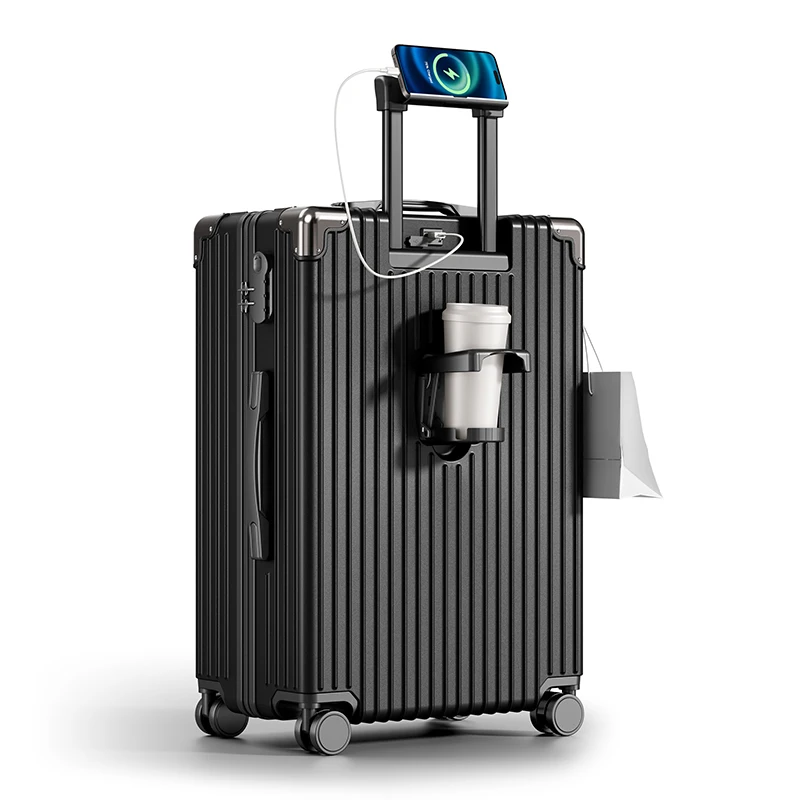 Valise à fermeture éclair support de téléphone multifonctionnel et Port de chargement cadre en aluminium boîtier de chariot grande capacité 29 pouces bagages durables