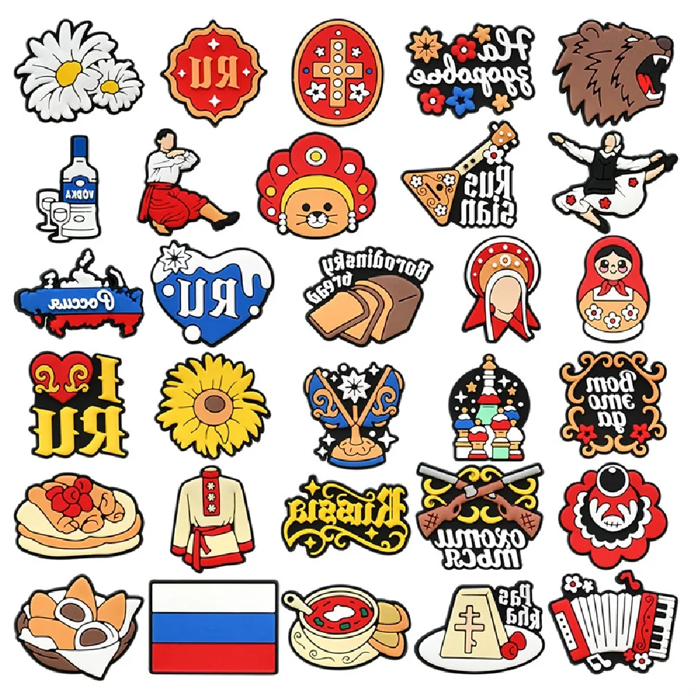 Russian Cultural Cartoon Shoe Accessories Footwear Ornaments Chamomile Brown Bears Nesting Dolls Clasp Flag Design