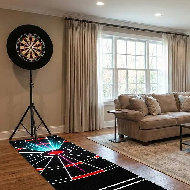VIKAMA Neon Radar Target Dart Mat With Standard Throwing Lines Non Slip Dartboard Floor Protection Long Carpet Professional