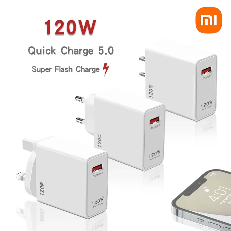 Xiaomi 120W USB GaN Charger Quick Charge 5.0 Phone Charge Adapter EU/US/UK Plug Fast Charger for iPhone Samsung Huawei