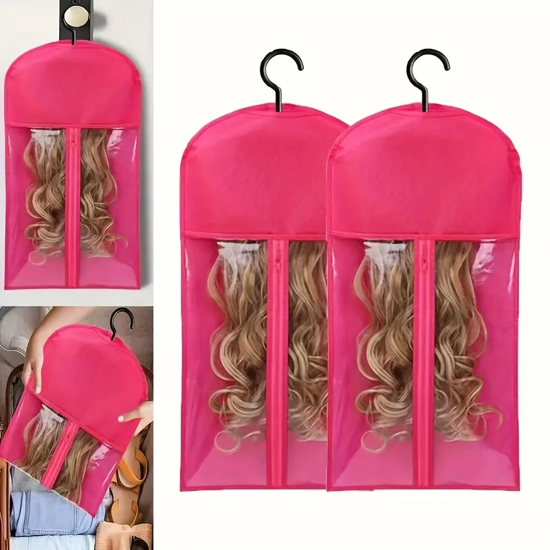2PCS Wig Storage Bag With Hanger Hair Bags With Plastic Hanger For Virgin Hair Black Wig Organizer Hangers For Multiple Wigs New