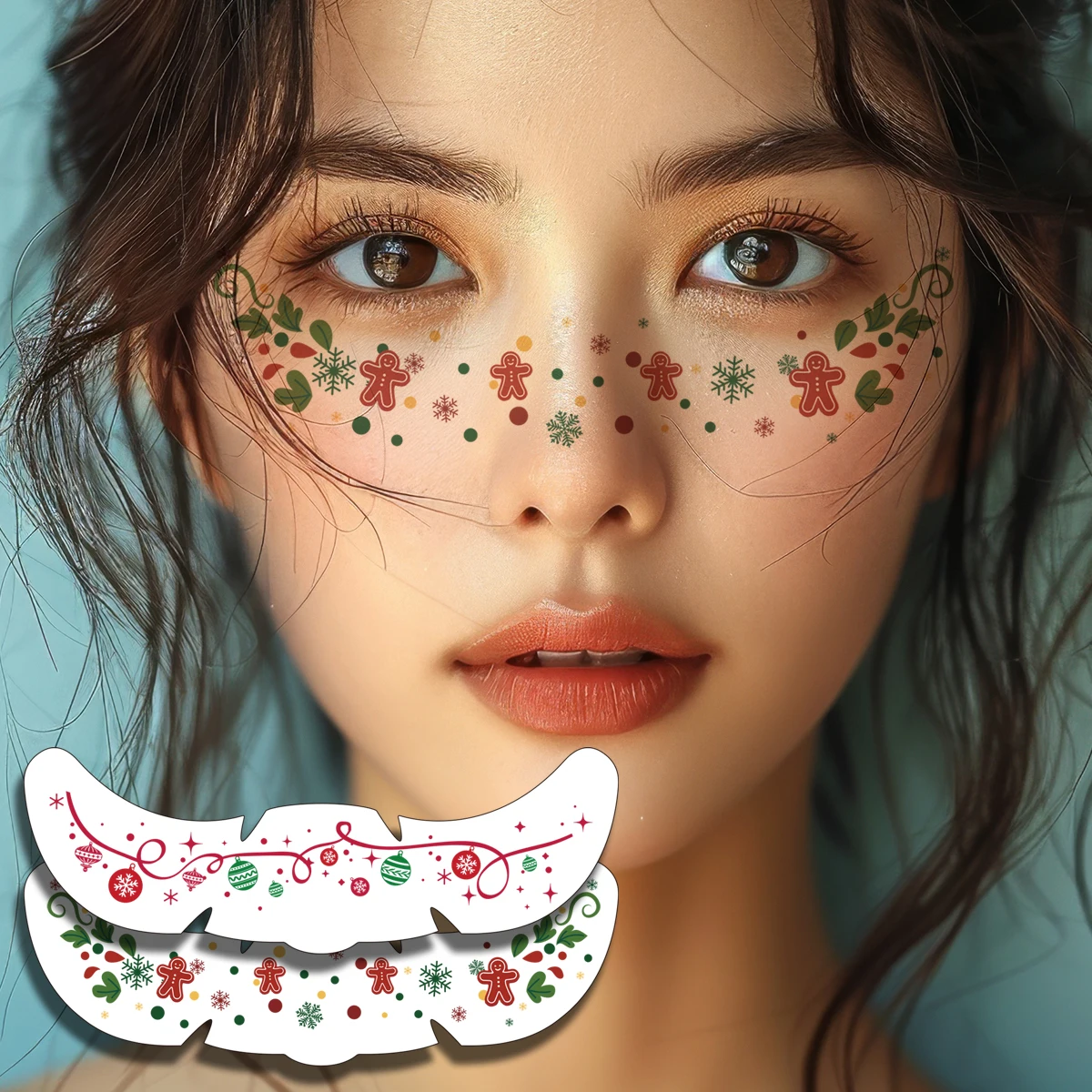 

2pcs Christmas Face Tattoo Stickers Snowflake Gingerbread Man Star Fake Freckles Temporary Tattoo Stickers for Party Festival