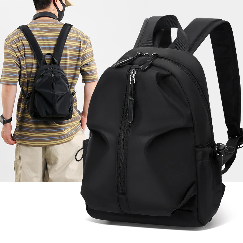 Mini Backpack for Men Wear Resistant Nylon Side Pockets Adjustable Straps Work Shopping Daily Commute Casual Portable Outdoor